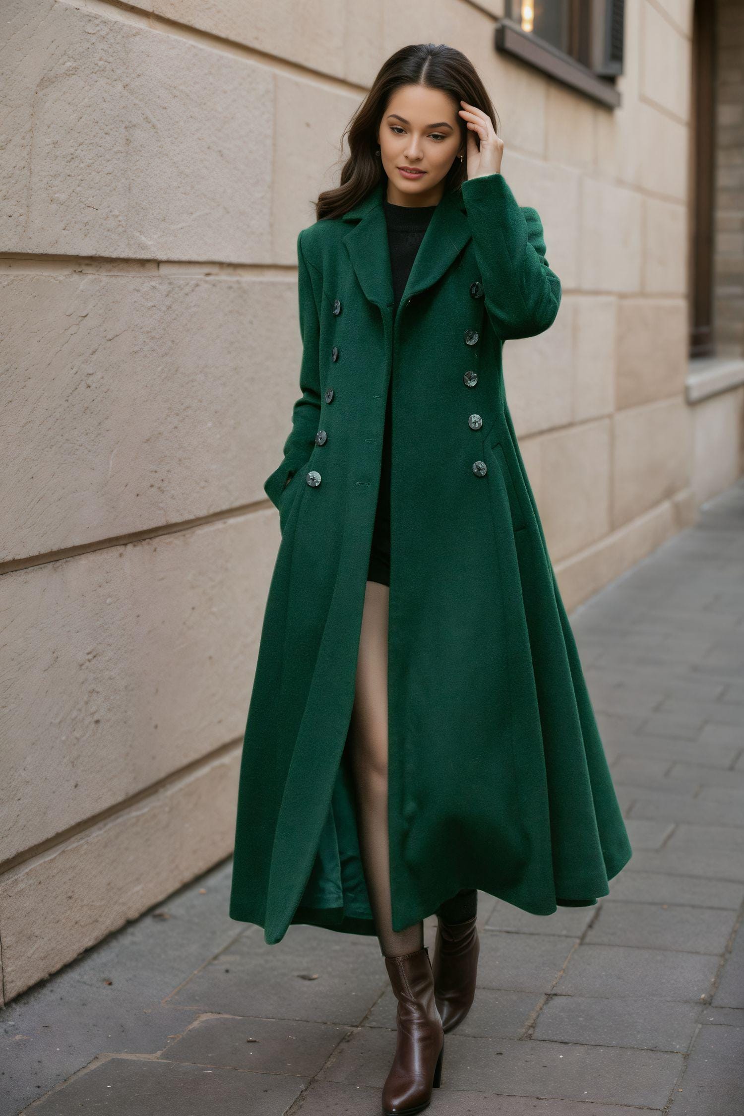 レディースウールコート、ロングウールコート、暖かい冬用ウールコート