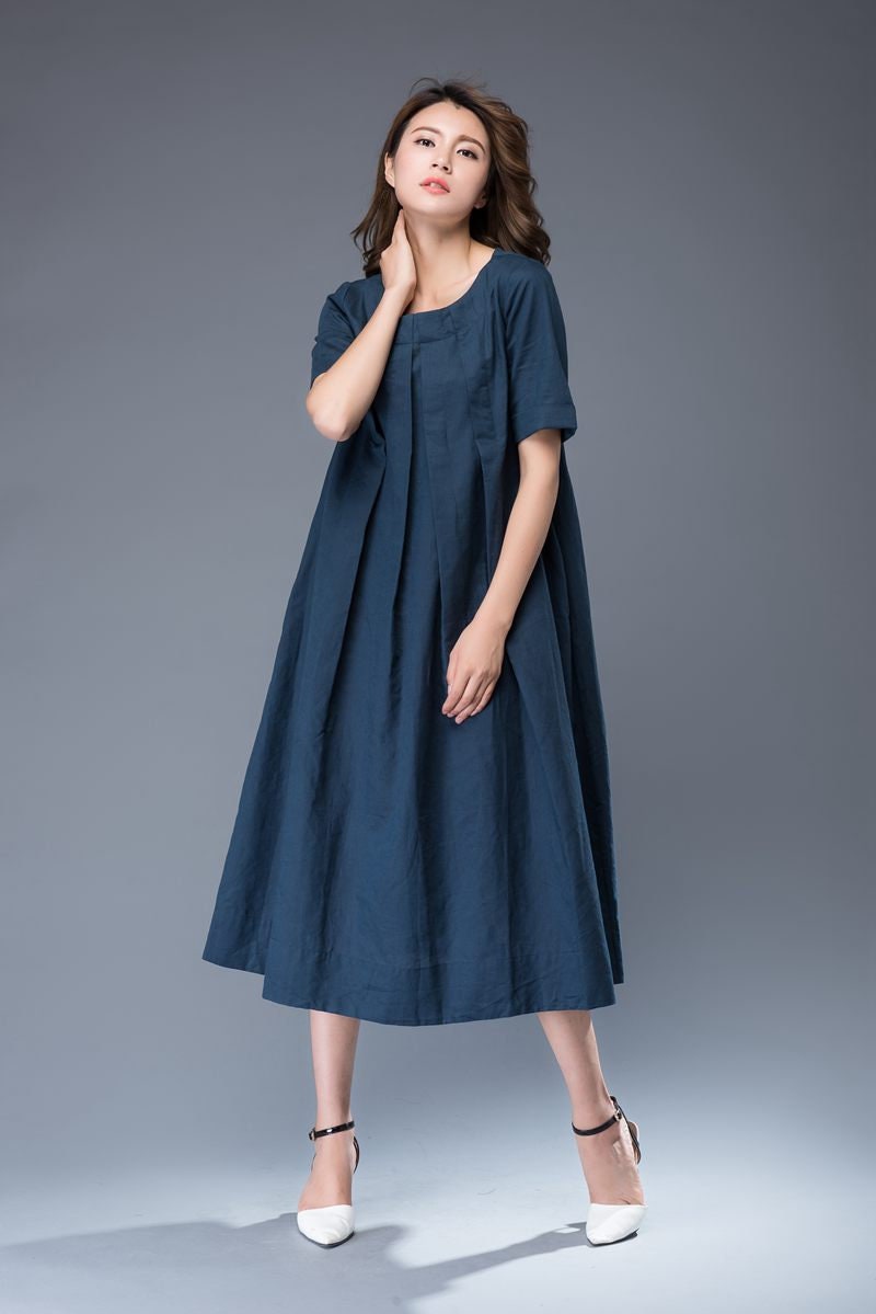 Linen dress Plus size dress Pleated dress linen Midi dress | Etsy
