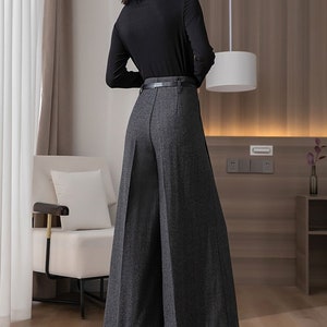 Gray Wool Pants, Wide Leg Pleated Pants for Women, Pleated Loose Long pants, Women's Wool Palazzo pants, Custom Pants, Ylistyle C3143 image 4