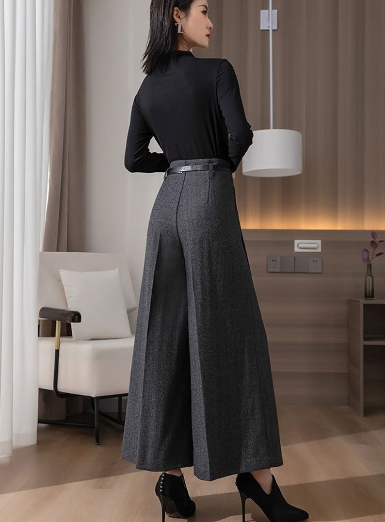 Gray Wool Pants, Wide Leg Pleated Pants for Women, Pleated Loose Long pants, Women's Wool Palazzo pants, Custom Pants, Ylistyle C3143 image 4