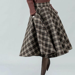 Plaid Wool skirt, Midi skirt, Circle skirt, Winter skirt women, High waist skirt, Retro wool skirt, Date skirt, Custom skirt, Ylistyle C4451