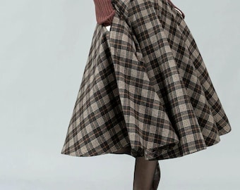 Plaid Wool Skirt, Midi Skirt, Circle Skirt, Winter Skirt Women