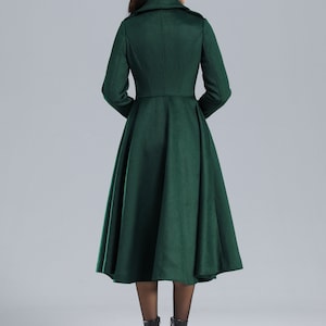 Wool coat, Green Long Wool Coat Women, Princess Coat, Swing Coat, Winter Trench Coat, Fit and Flare Coat, Double Breasted wool Coat C2469 image 4