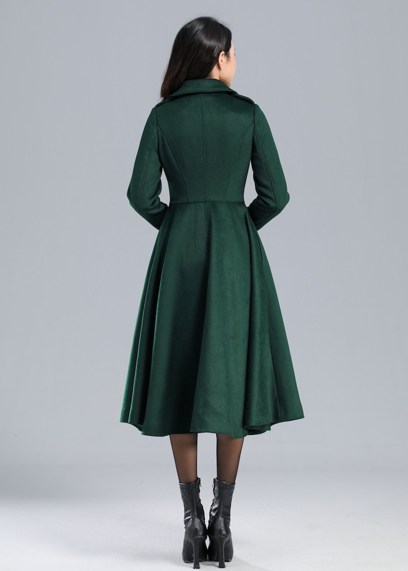 Wool coat, Green Long Wool Coat Women, Princess Coat, Swing Coat, Winter Trench Coat, Fit and Flare Coat, Double Breasted wool Coat C2469 image 4