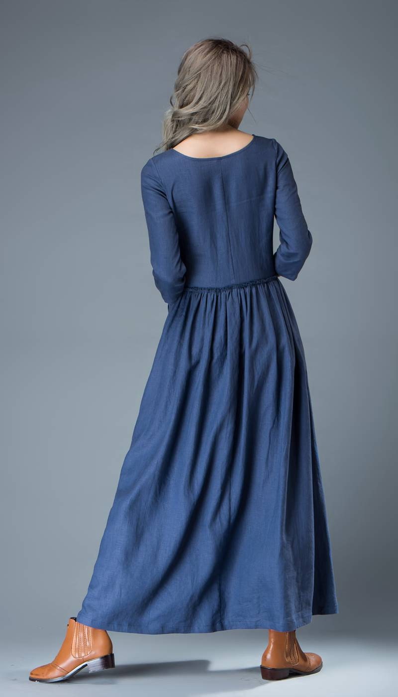 Harlyn Maxi Shirt Dress in Blue with White Floral Linen Blend