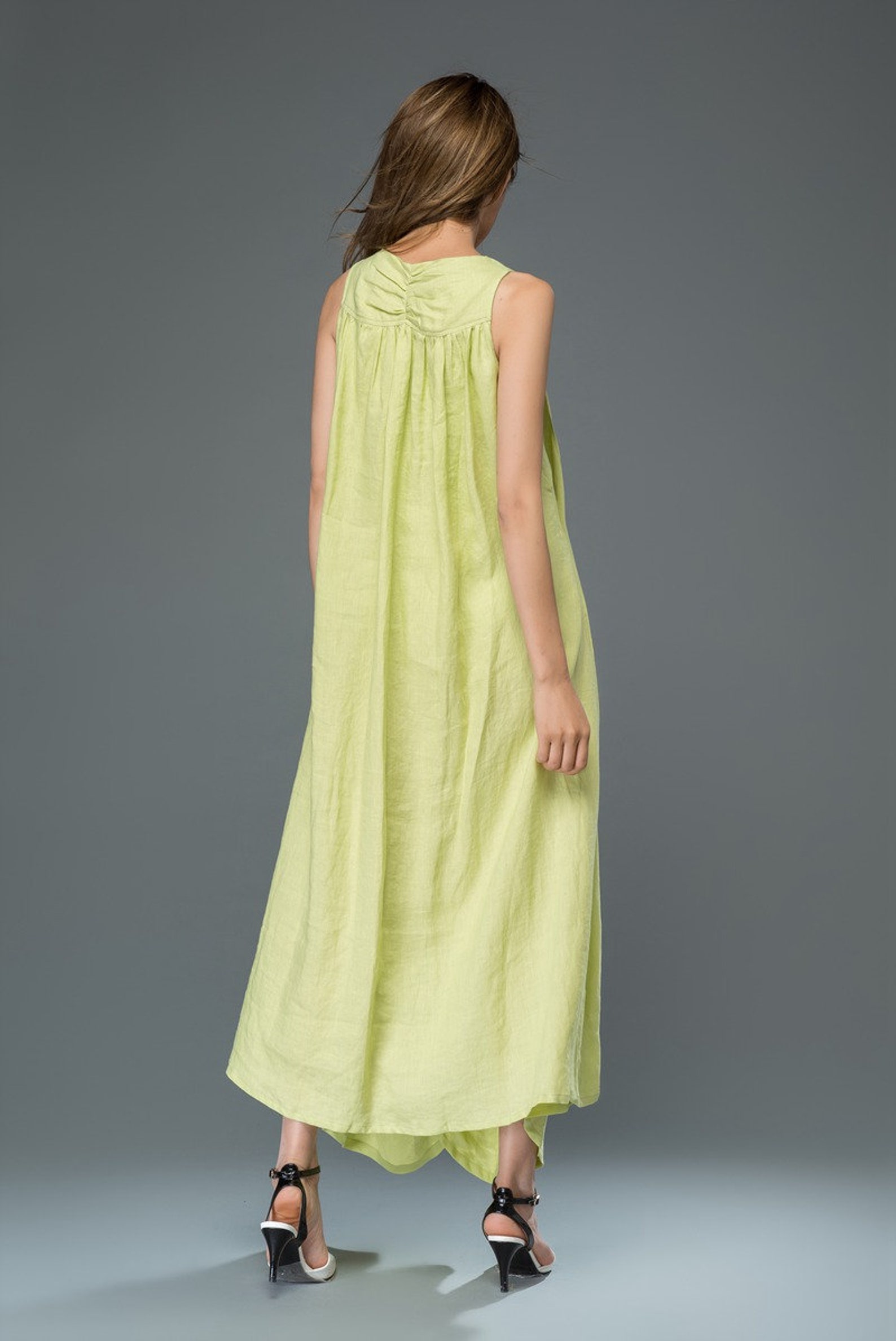 Lime green linen dress linen dress long linen dress maxi Etsy