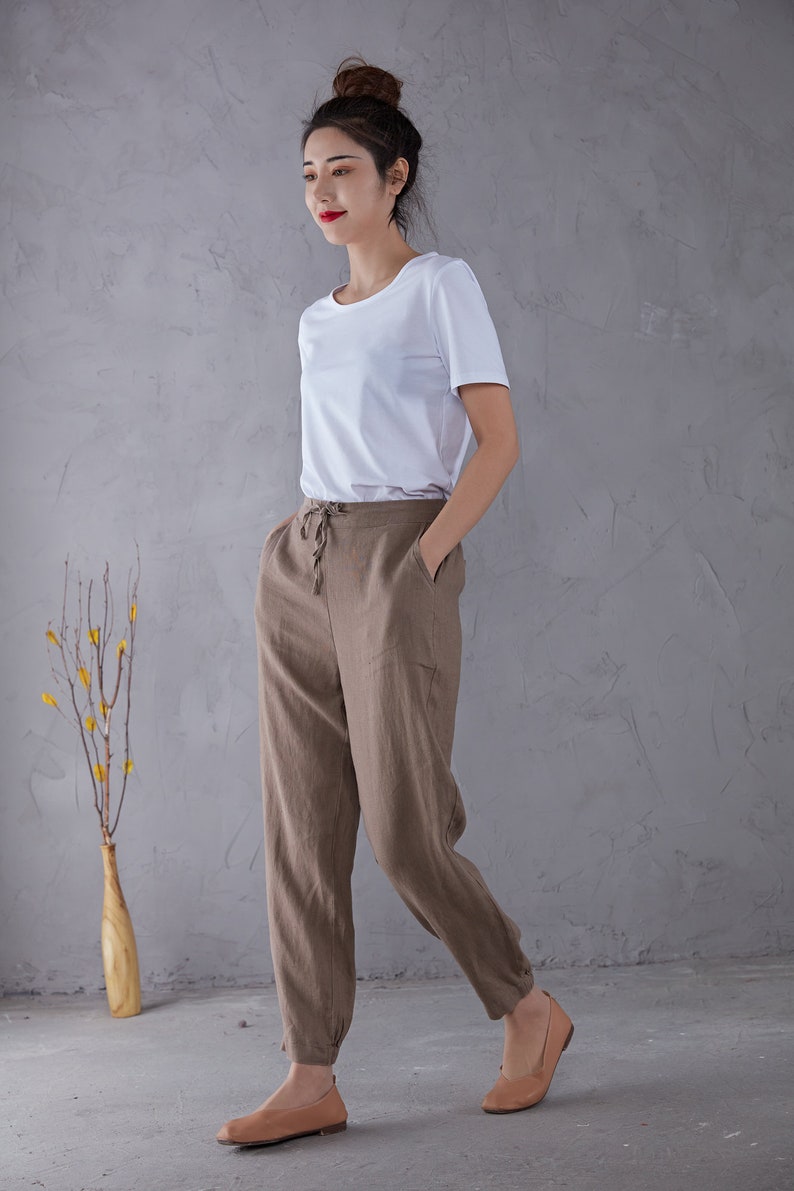 Minimal Linen Pants Long Linen Pants Women's Tapered | Etsy