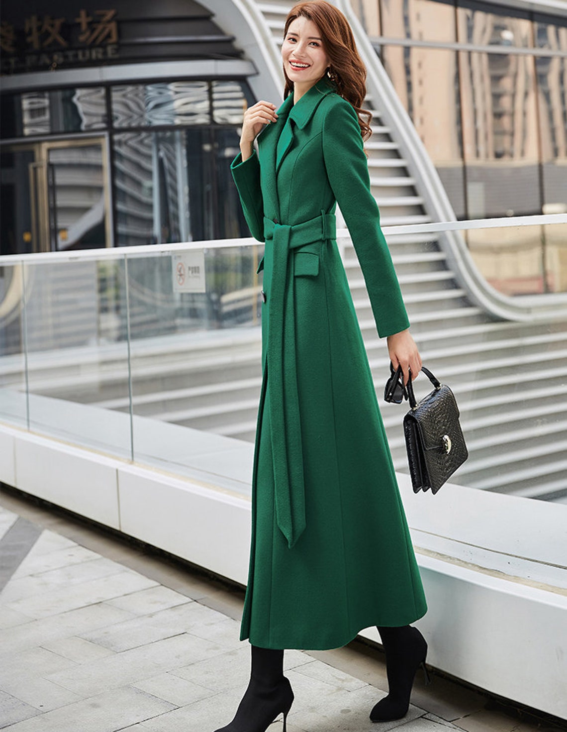 Emerald Green Wool Coat Maxi Wool Long Coat Doublebreasted Etsy