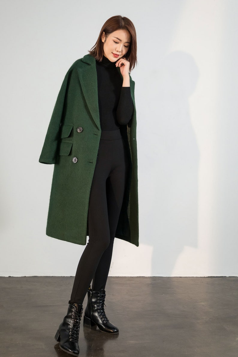 Wool coat, Green Long Wool Coat, Warm Winter Coat Women, Relaxed Fit Coat, Oversized Wool Coat, Wool Jacket, Custom Ylistyle coat C1763 image 6