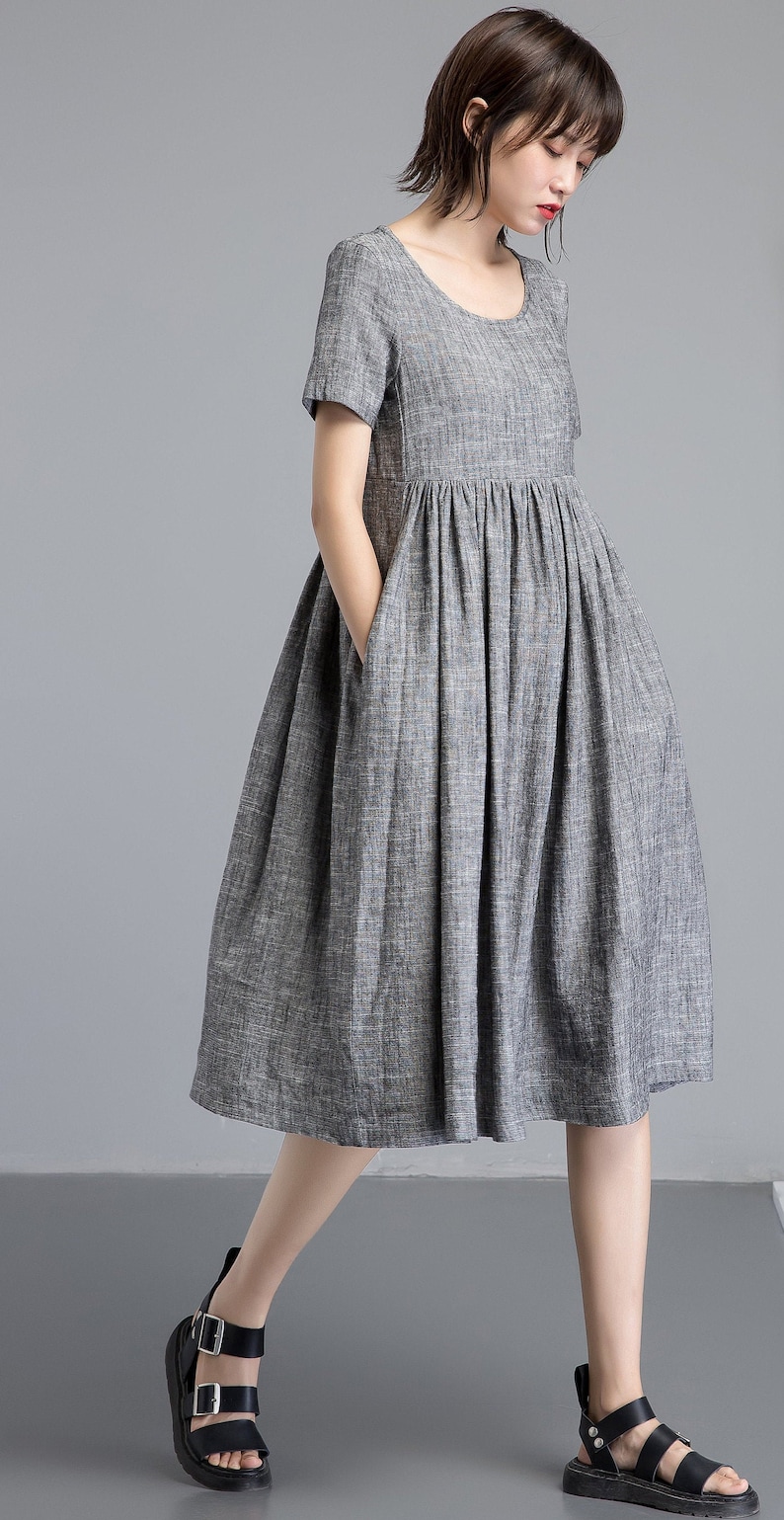 Simple Linen Dress Linen Midi Dress Summer Linen Dress Etsy