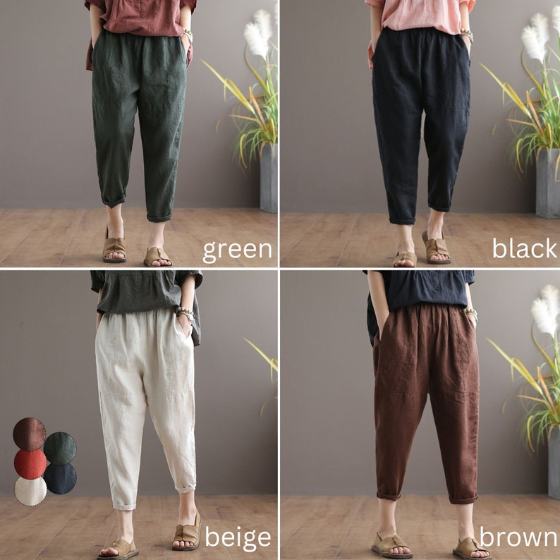 Linen Pants, Women Linen Pants, Spring Linen Pants, Casual Linen Pants, High Waist Pants, Loose Linen Pant with pocket, Custom Pants C3213 image 10