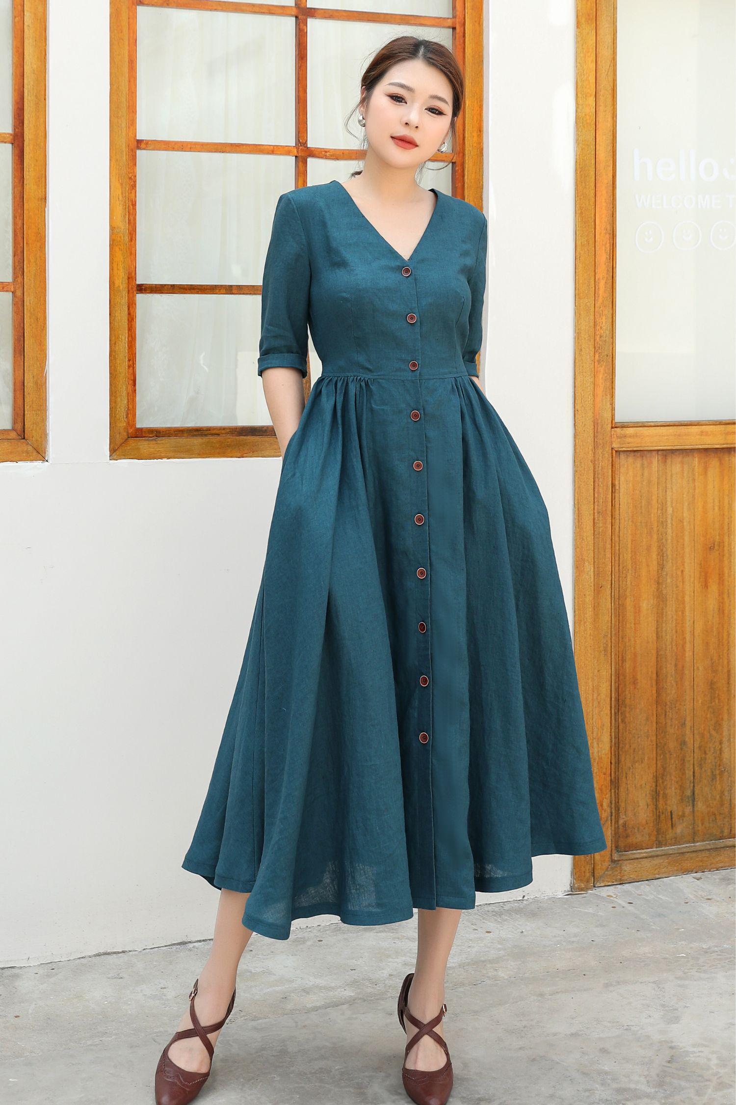 knee length dresses for ladies Harbor Line Button Down Midi Dress – Impressions Online Boutique main image 0