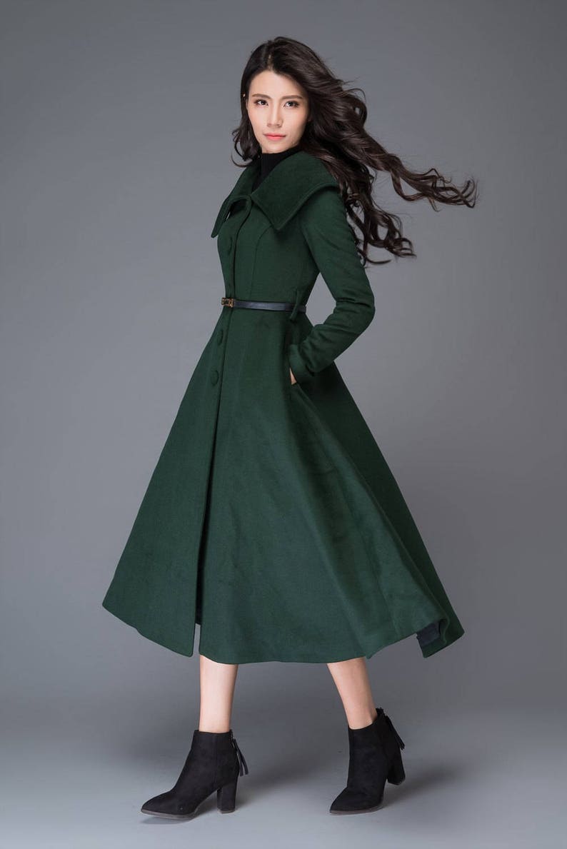 Green Princess wool coat, Wool coat women, long jacket for winter, winter wool coat, Belted Wool maxi coat, Handmade coat C998 image 7