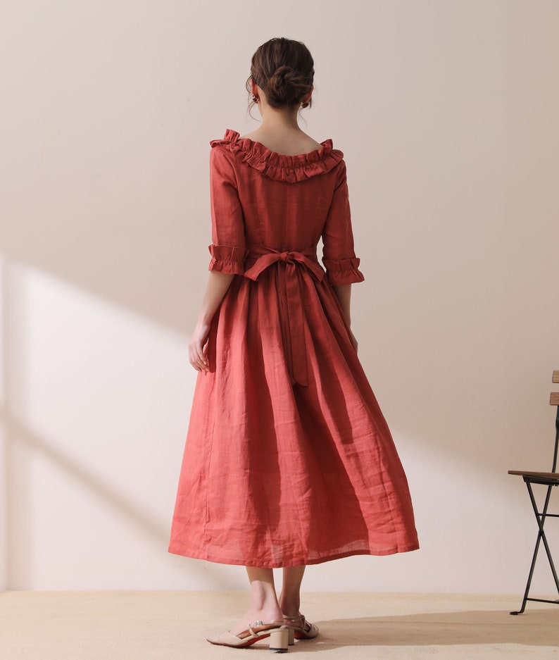 Vintage inspired Linen dress Orange linen dress Linen dress Etsy