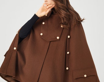 Double Breasted Cape Coat Italian Virgin Wool Double Breasted Cape