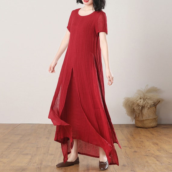 casual red dress floor length short sleeve deals Women Elegant Red Print Puff Short Sleeve Lace Up Floor-Length Chiffon Dress  Casual Daily Outfit from Dhgate Basic & Casual Dresses
