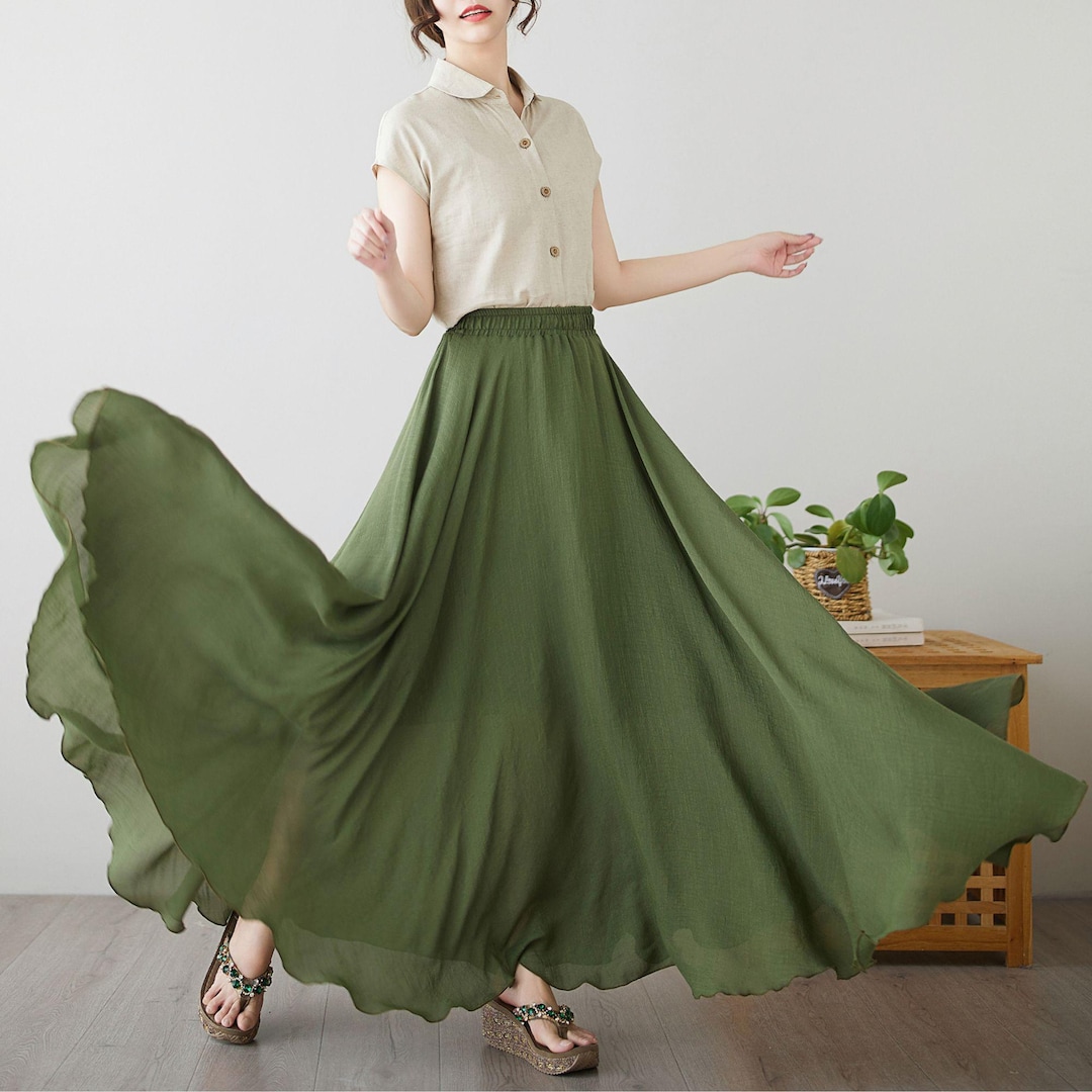 【mnem】Suki Summer Long Skirt Women Summer Elastic High Waist Boho Maxi Skirt Casual