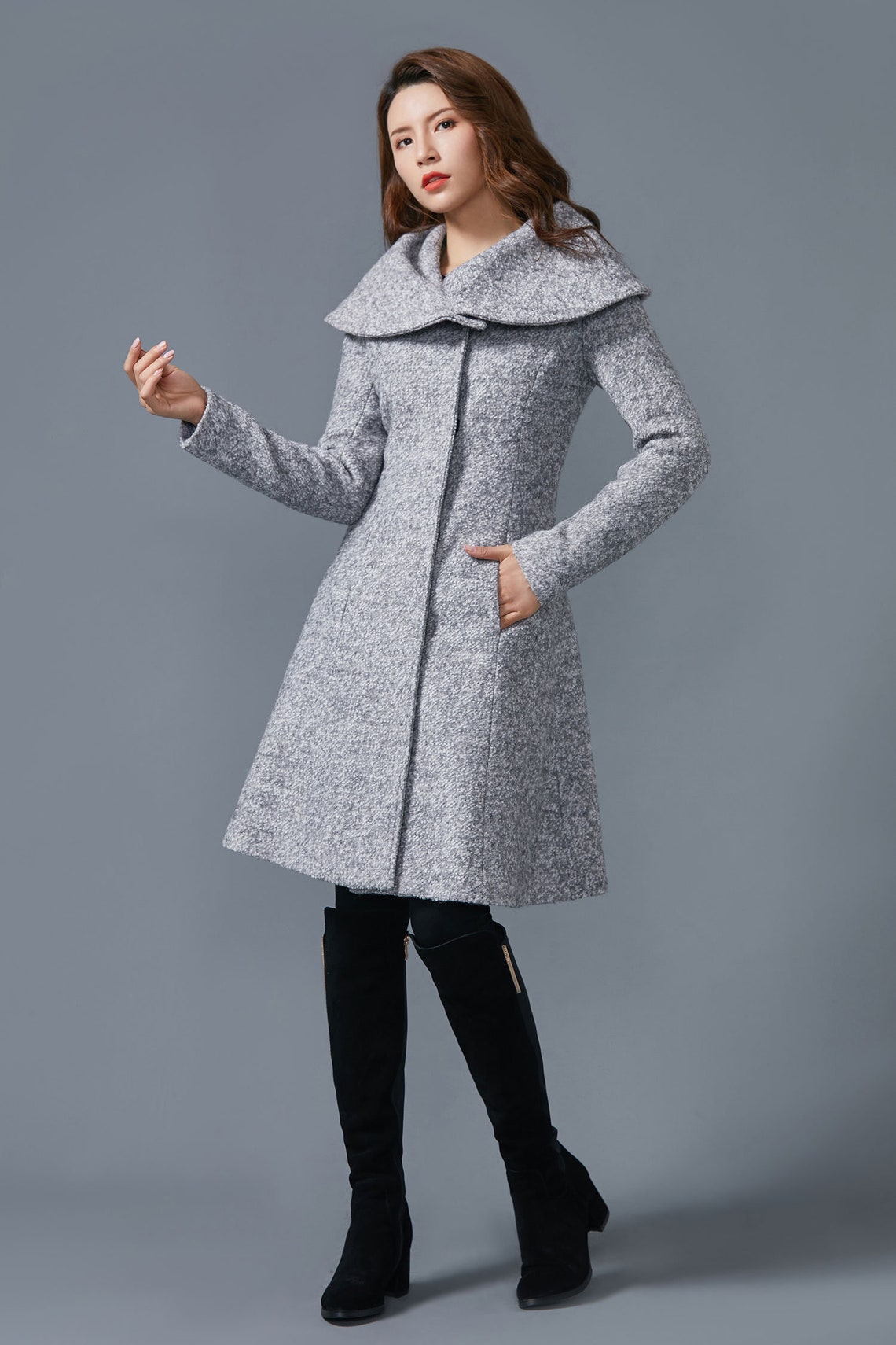 Gray coat wool coat winter warm coat ladies coat short Etsy