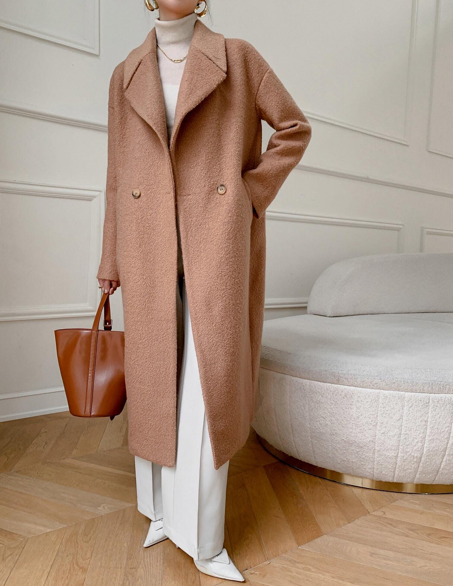 Long Wool Coat, Winter Brown Wool Coat, Oversized Wool Coat