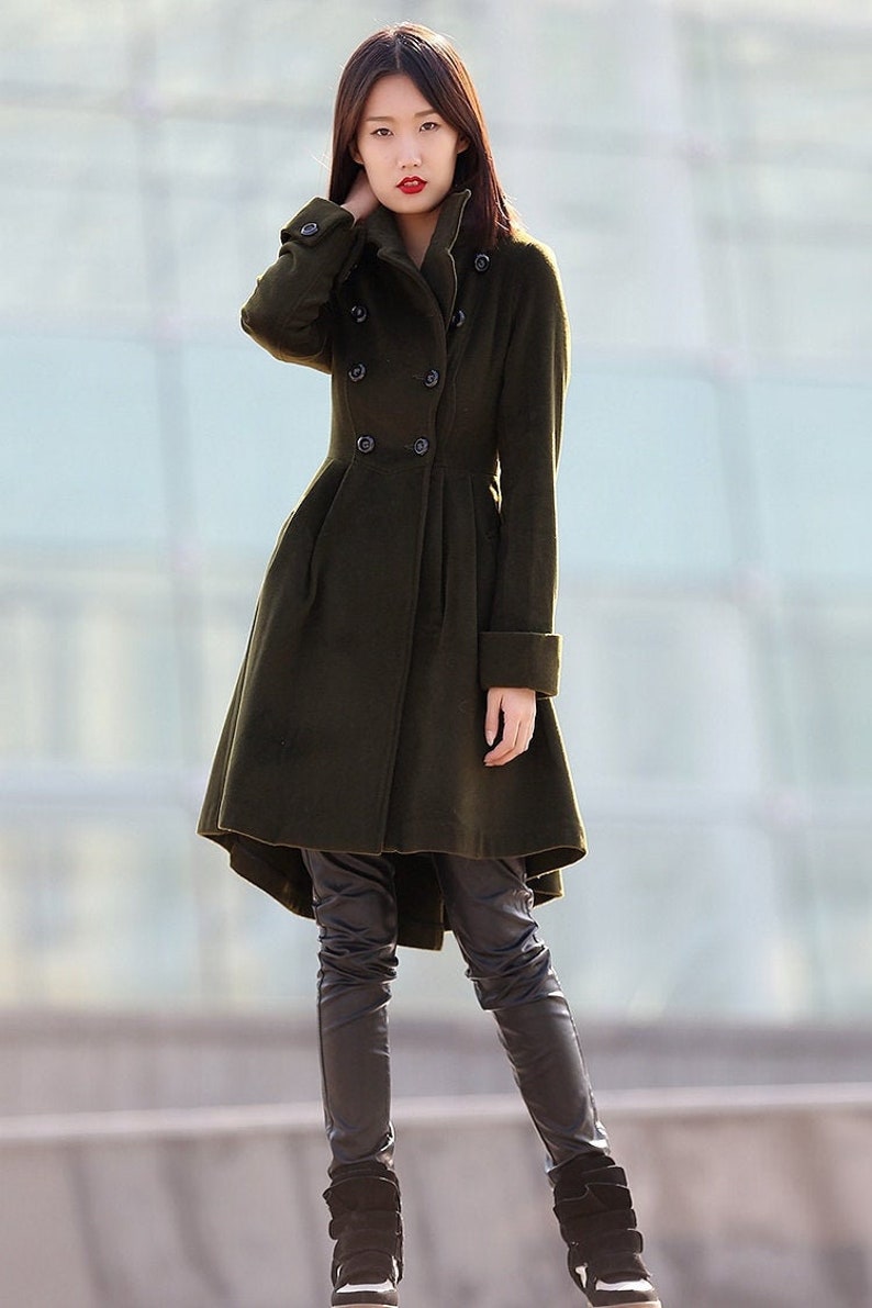 Green coat, winter coats for women, winter coat, coat, jacket, wool coat, Asymmetrical coat, womens coats, army green coat, coats C178 C1-green -C178