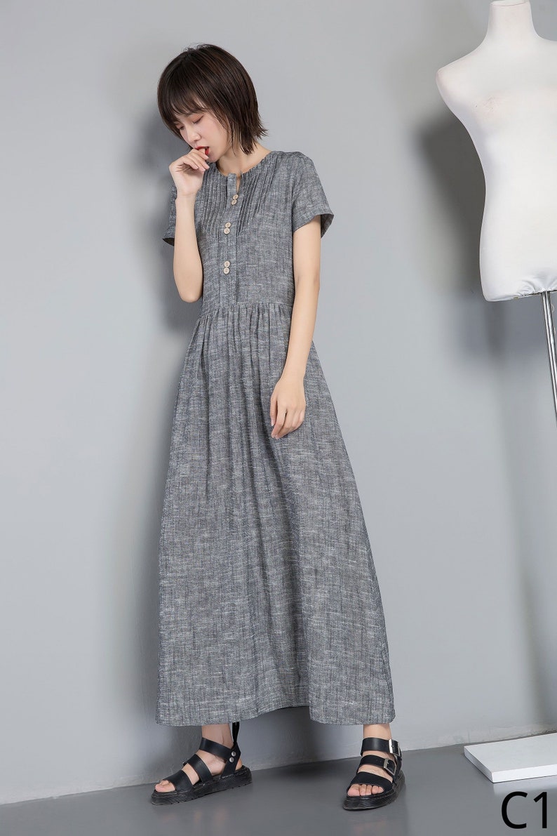 Linen Dress Long Linen Dress Gray Linen Dress for Summer - Etsy