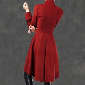 Asymmetrical Military wool Coat, Winter coat women, Fit-and-Flare Wool Coat with Cinched Waist, womens coat with Large Turn-Back Cuffs C2592 image 4