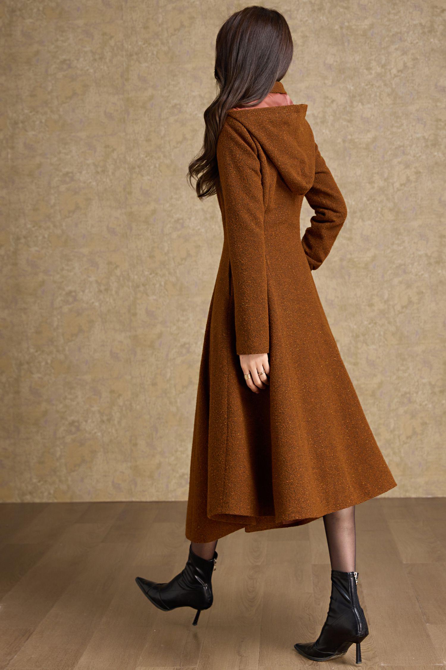 【PORTERNA】Jazz wool hooded long coat Winter Long Hooded Wool Princess Coat Women, Vintage