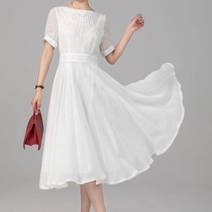 white midi dress puff sleeves White Short Puff Midi Dress White / XS