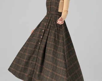 Plaid Wool Pinafore Dress: Vintage Inspired A-line Midi With