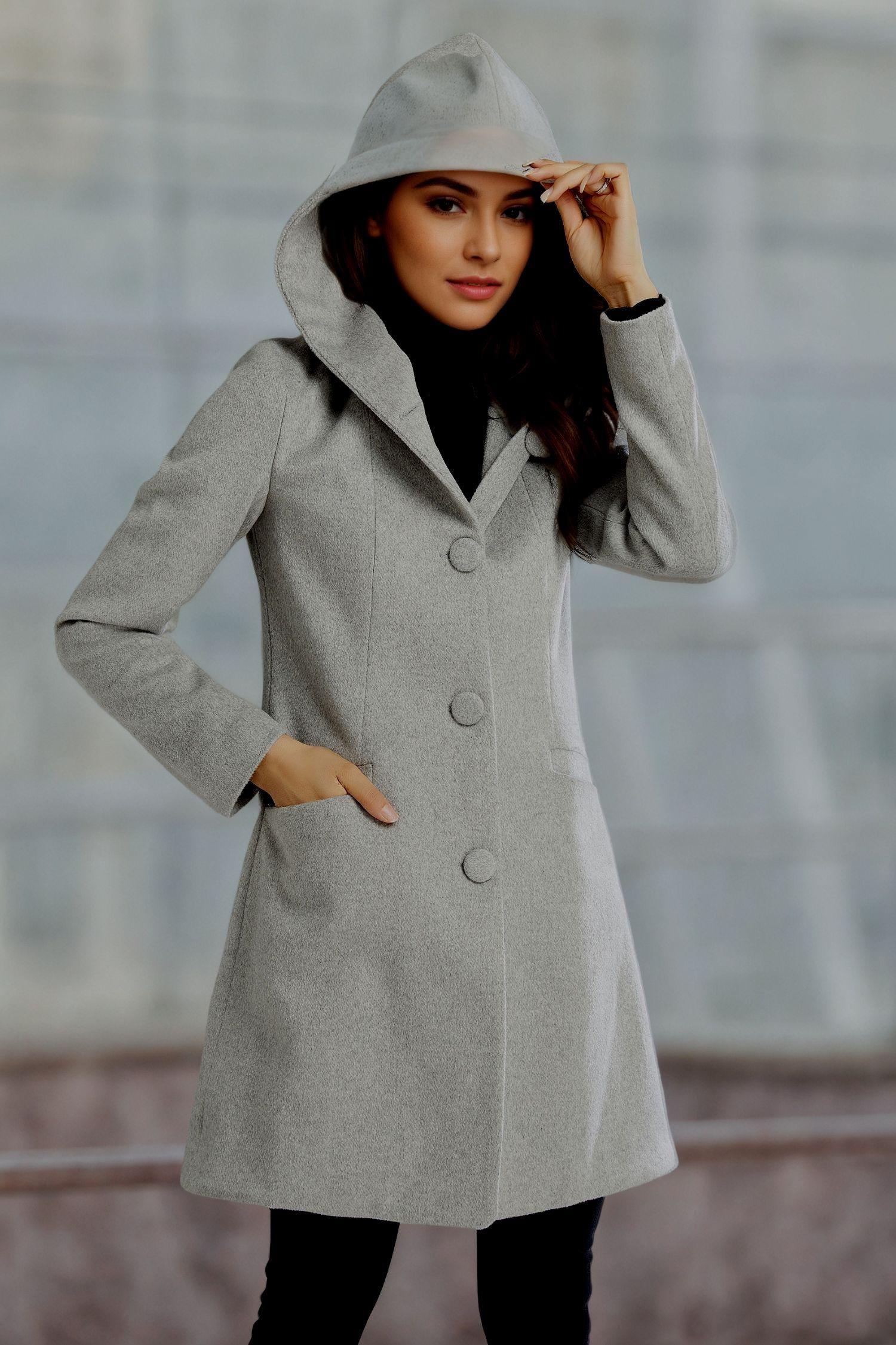 Winter Hooded Wool Coat, Gray Wool Jacket, Womens Coats