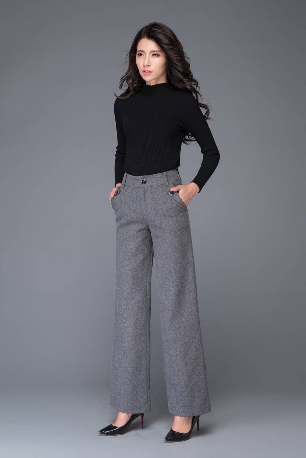 Gray Wool Pants High Waisted Pants Maxi Pants Wool Pants Etsy UK