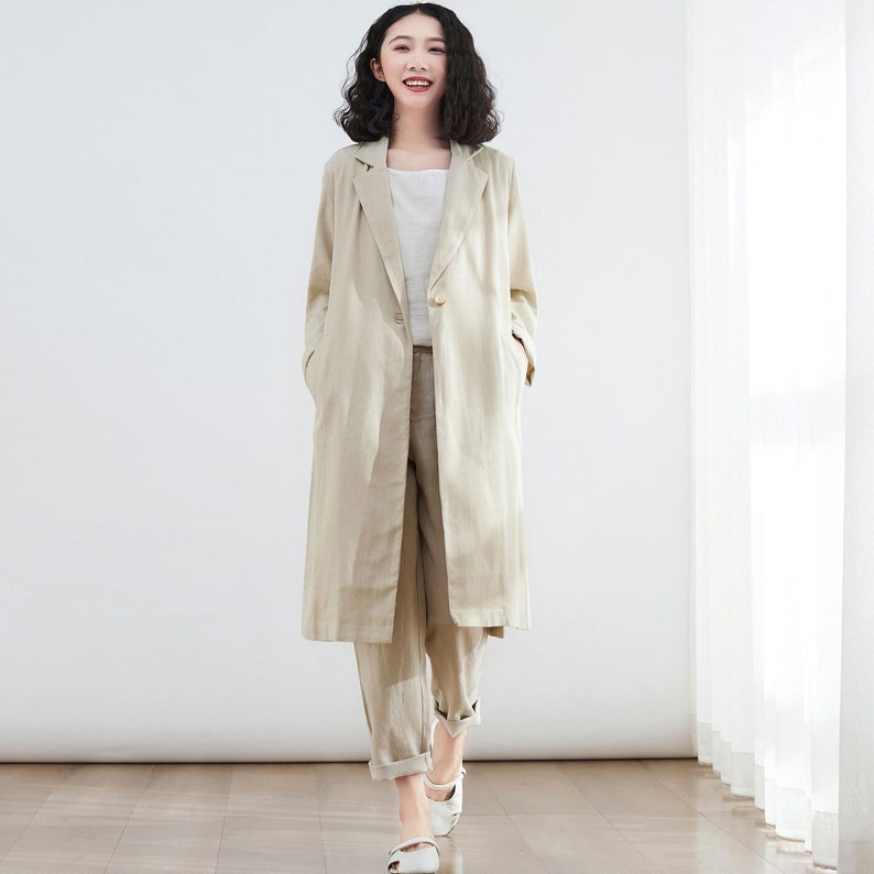 Linen Coat, Long Linen Coat, Linen Long Cardigan Jacket, Women Long Coat, Beige Oversized Cardigan, Custom linen coat, Women Coat C2682 image 1