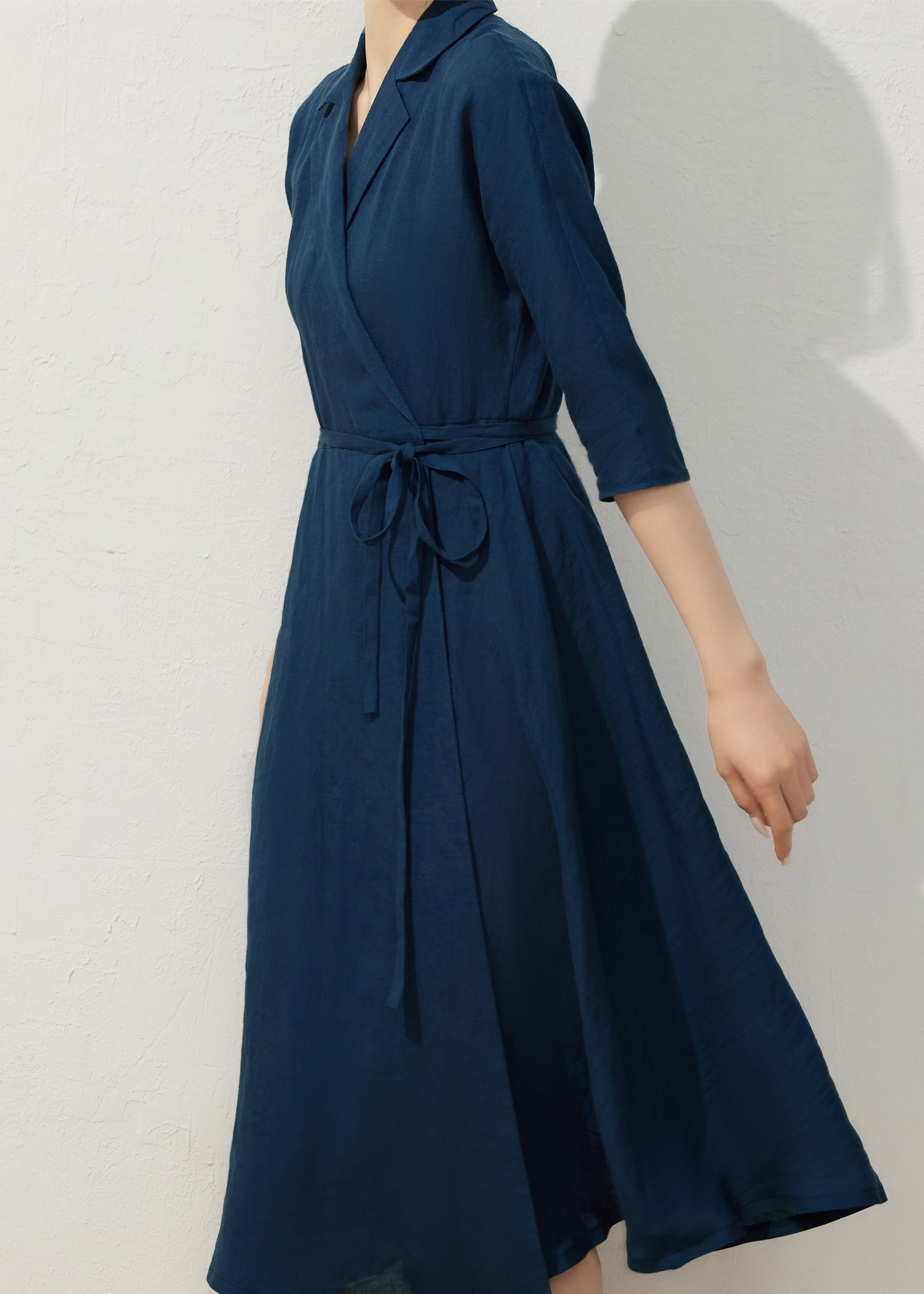 CEREMONY | Loose linen dress (navy blue) | トップス Linen Loose Dress — Blue – La Garçonne