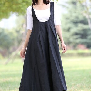 Black Pinafore Dress, Linen Dress, Loose-fitting Cool Long Black Maxi ...