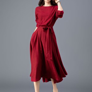 Linen Dress, Linen Midi dress, Belted Dress, Dress with Pockets, Womens Linen Dress, Spring Linen Dress, Casual Linen Dress, Ylistyle C3909 image 6