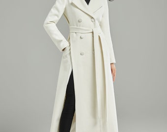 White Wool Coat, Long Wool Coat, Asymmetrical Wool Coat
