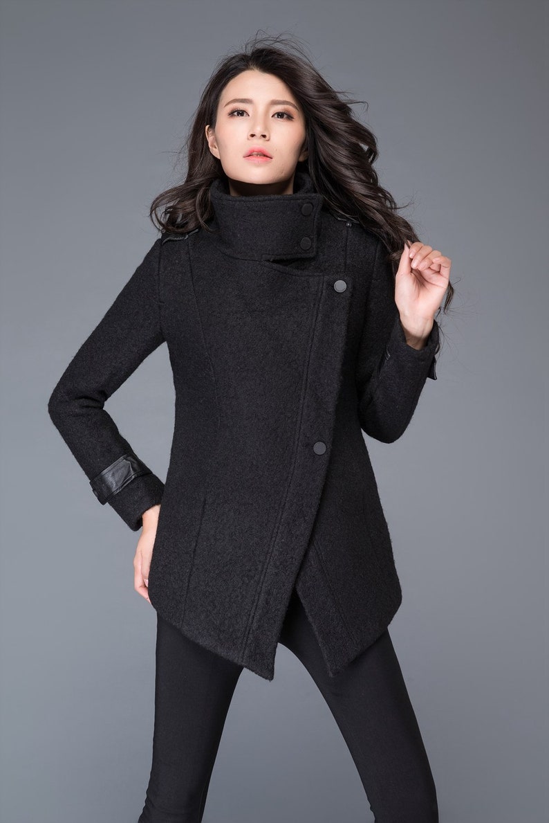 Asymmetrical Wool Coat in Black Winter coat women High | Etsy