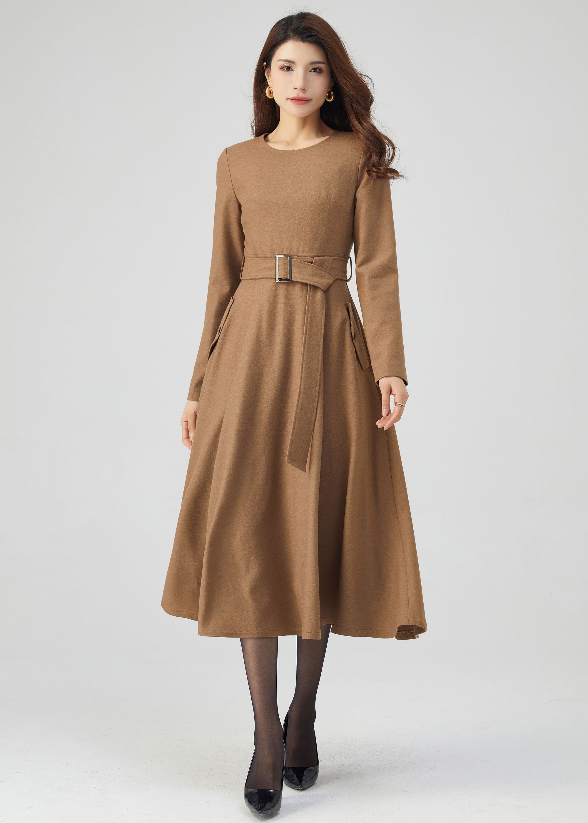 Midi Wool Dress, Belted Dress, Fit and Flare Dress, Autumn Dress Women, Pockets Dress, Casual Dress, Made to Order, Plus Size Dress C3543 - Etsy Midi Wool Dress, Belted Dress, Fit and Flare Dress, Autumn Dress Women, Pockets Dress, Casual Dress, Made to Order, Plus Size Dress C3543 - Etsy