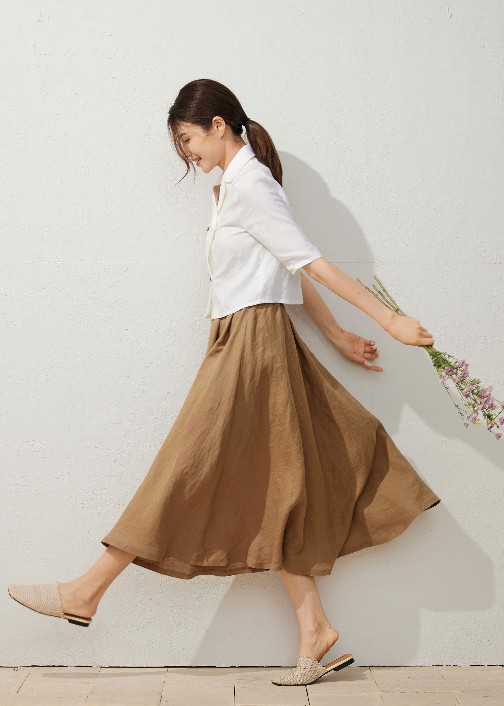 Linen Skirt, Swing Linen Skirt, Women's Linen Midi Skirt
