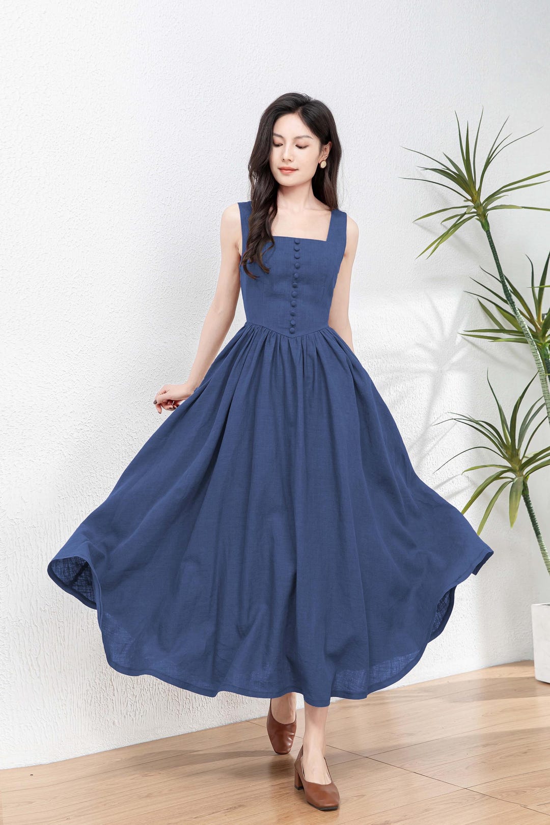 blue pinafore dress Basics Pinafore Dress