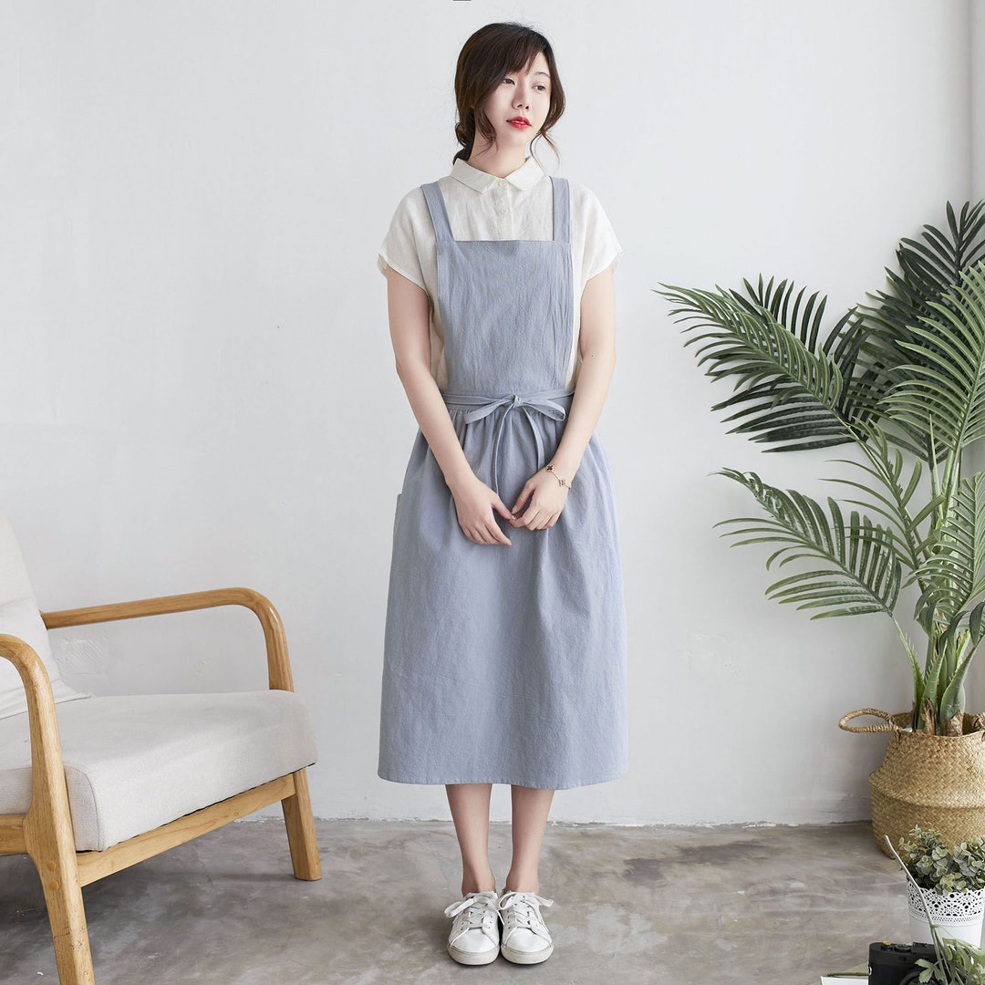 Linen Apron Blue Linen Apron Dress Crossback Apron Dress Etsy