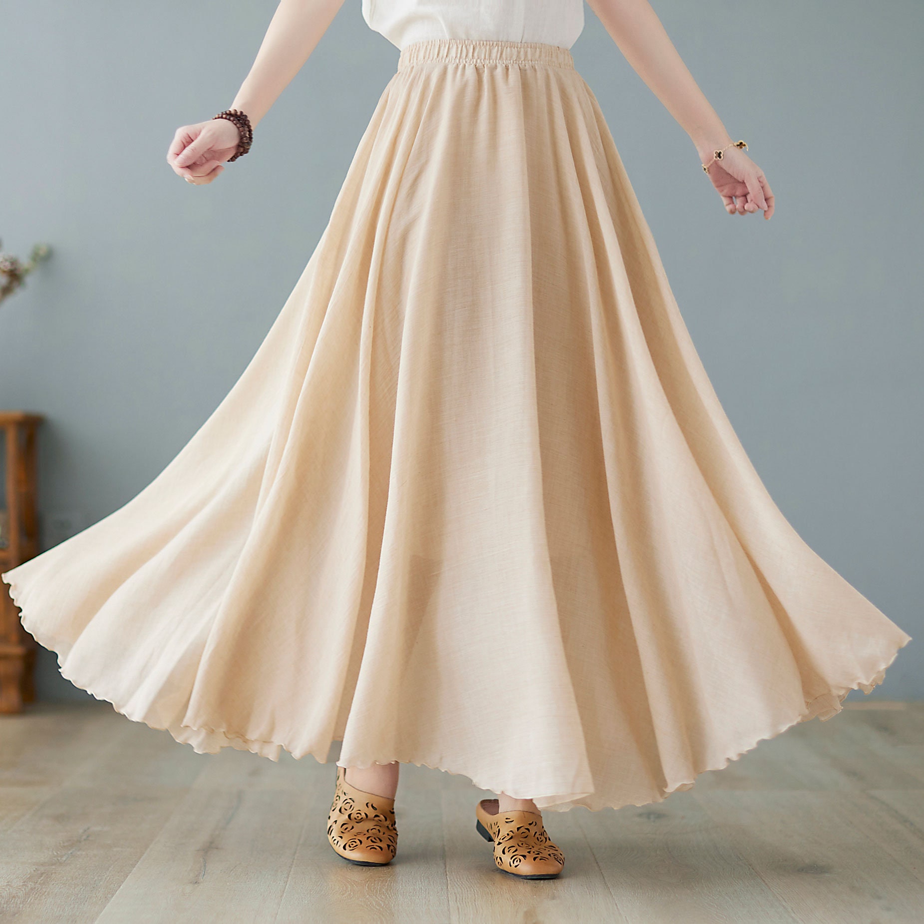 Women's Flowy Circle Maxi Skirt Plus Size Cotton Linen Etsy