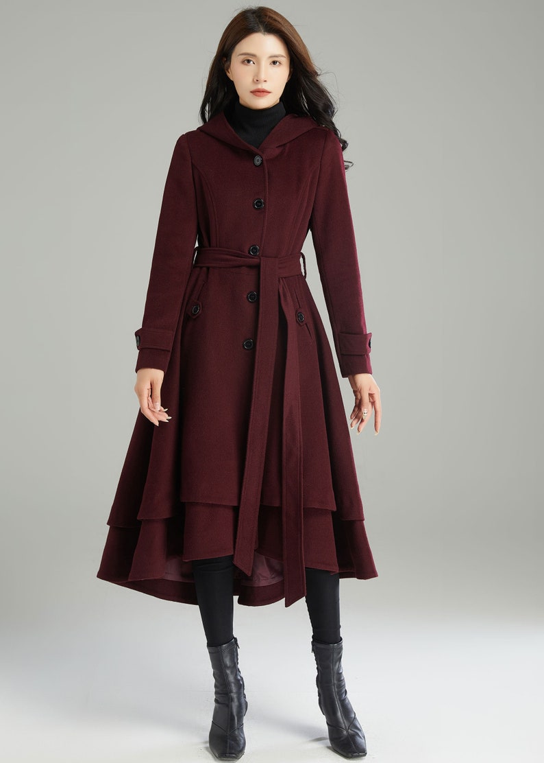 Wool Coat, Wool coat women, Hooded Wool Coat, Asymmetrical wool coat, Warm Wool Coat, Winter Coat Women, Womens Wool Coat, Ylistyle C2992 image 4