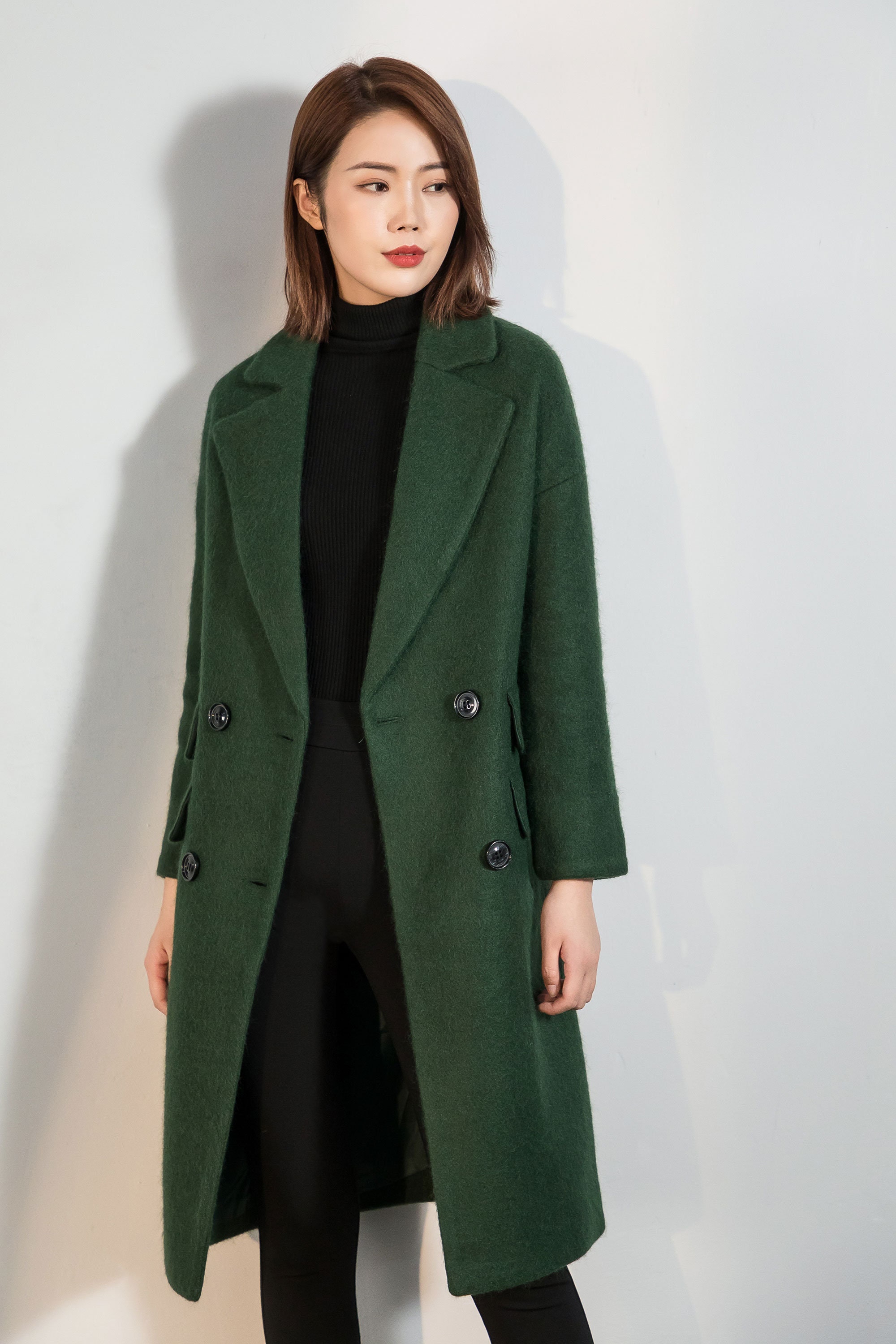 Green Long wool coat women Oversized wool coat warm winter | Etsy