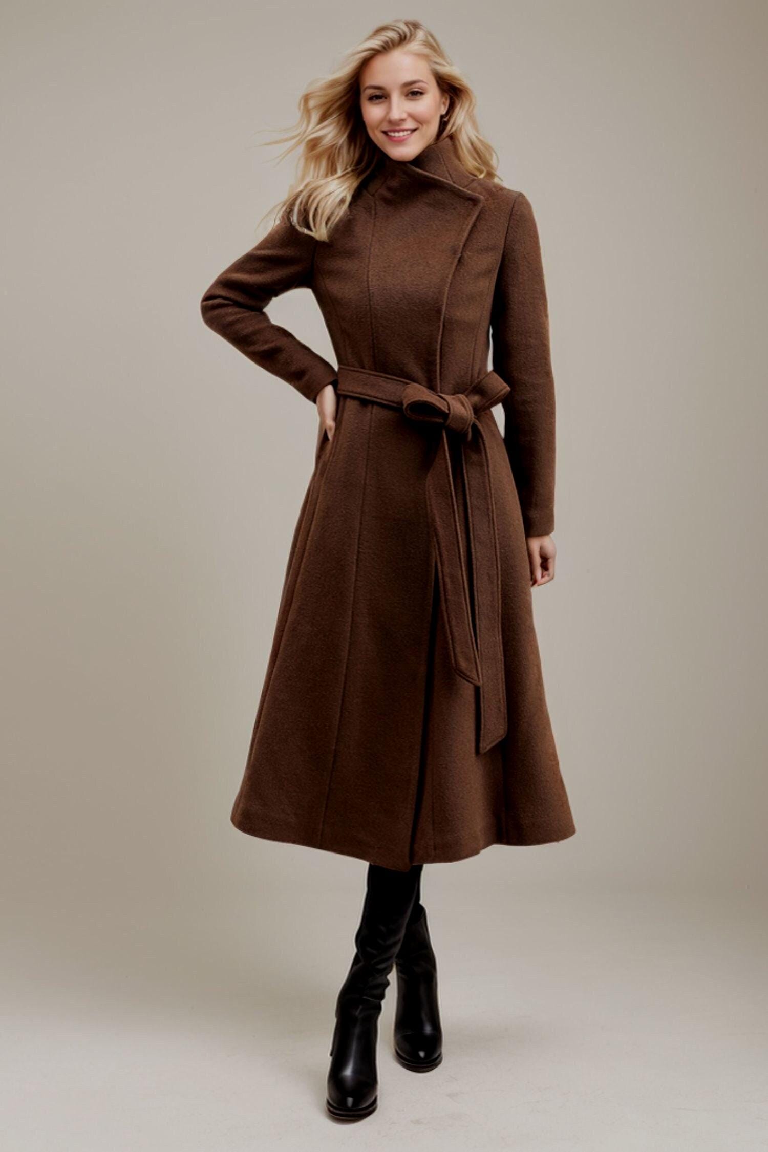 Wool Coat, Womens Long Coat, Brown Coat, Wrap Wool Coat, A Wool Coat, Womens Long Coat, Brown Coat, Wrap Wool Coat, A