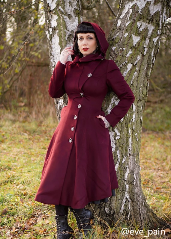 Burgundy winter wool coat with zipper closure 5345 Burgundy winter wool coat with zipper closure 5345