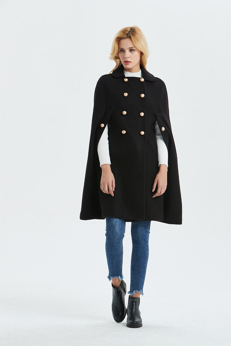 Black wool cape Cape coat loose cape midi cape Winter | Etsy