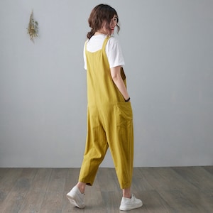 Linen jumpsuit women, Casual Linen Overalls, Loose fit Linen Harem Jumpsuits, Yellow Linen jumpsuit, women Linen Romper, Ylistyle C2100 image 5