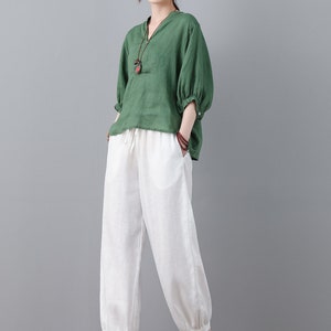 Linen Blouse, Green Linen Tops, Linen Blouse for Women, Oversized Linen ...