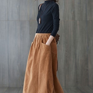 Brown Corduroy Skirt, Maxi Corduroy skirt, Autumn winter Corduroy Skirt, Casual Corduroy Skirt, Plus size Corduroy Skirt with Pockets C1820 image 3
